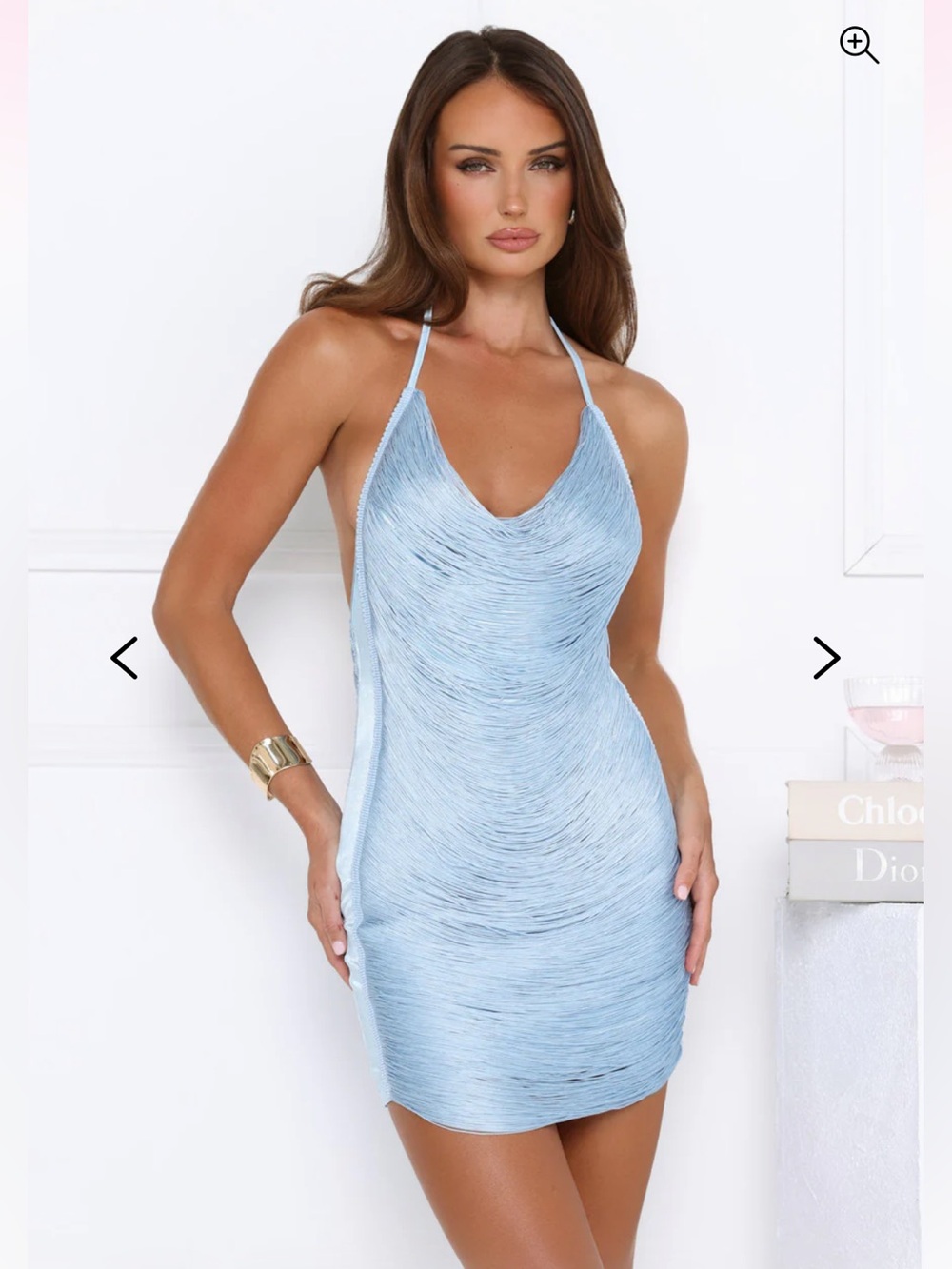 Hello Molly Pale Blue Fringe Cowl Neck Mini Dress